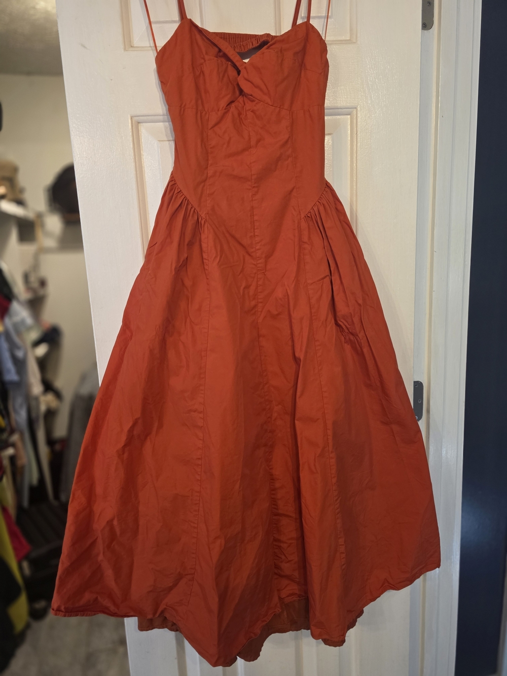 Women's Rust Orange Midi Dress with Spaghetti Straps